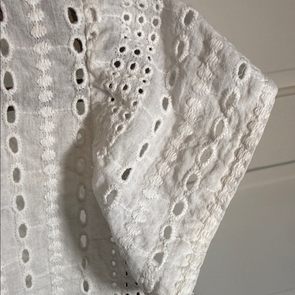 White Eyelet tiered ruffle Blouse Button Front Cottagecore Summer Top - Picture 4 of 11